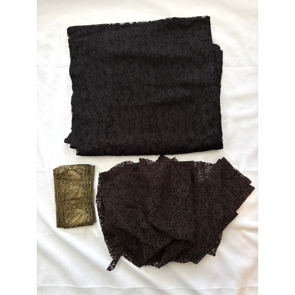 Lace Fabric Remnant Lot Black Gold Brown Floral Paisley Good Mixed DIY Craftcore